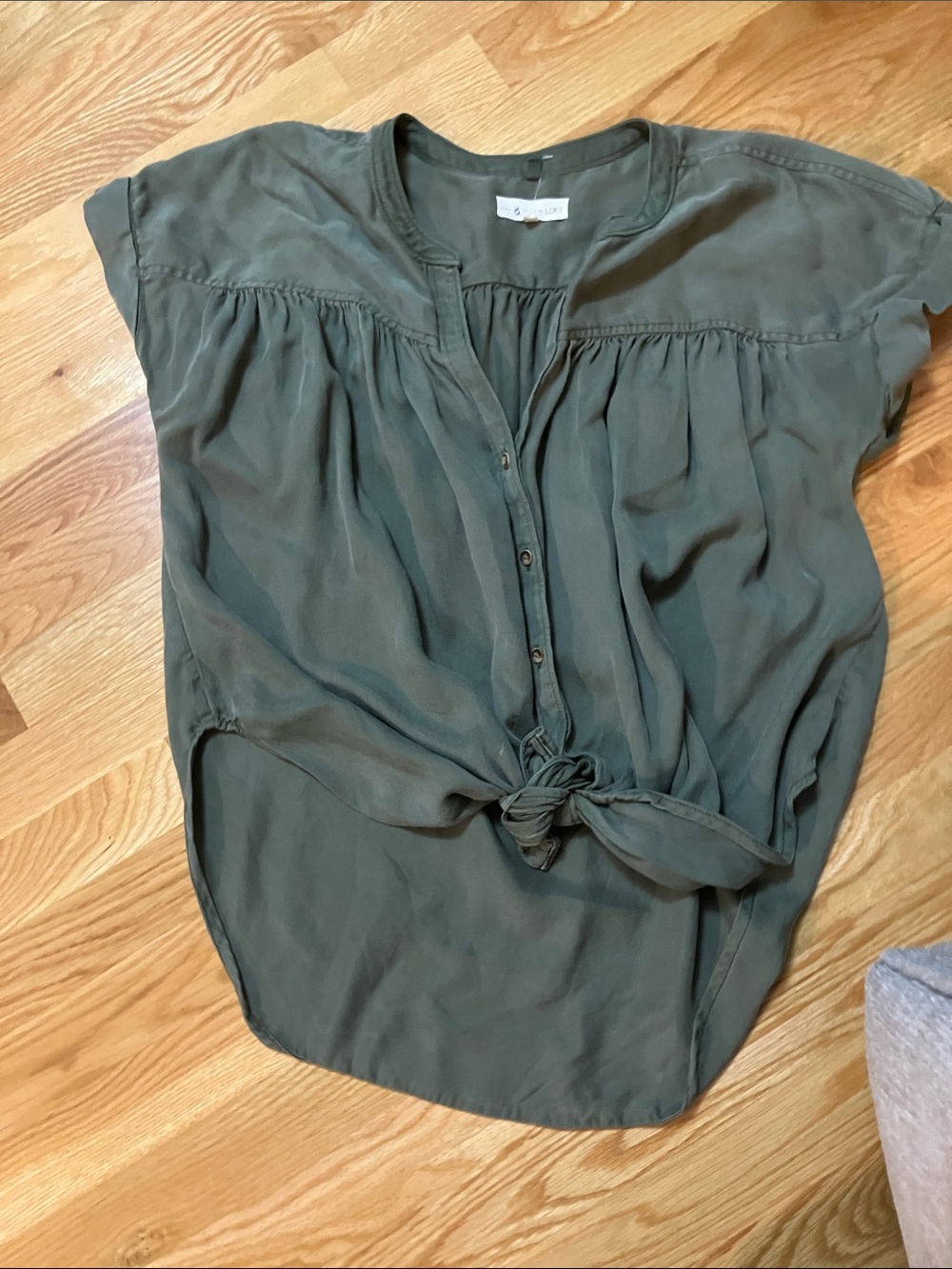 LOFT Olive Green Tie-Front Blouse